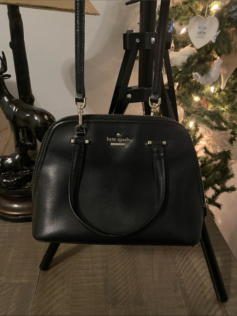 kate spade Black Pebble Leather Satchel with Gold Hardware